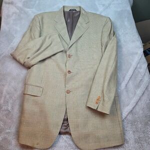 Zanieri Silk Wool Blazer Mens L44 Glen Plaid 3-Button Sport Coat Tan Made Italy